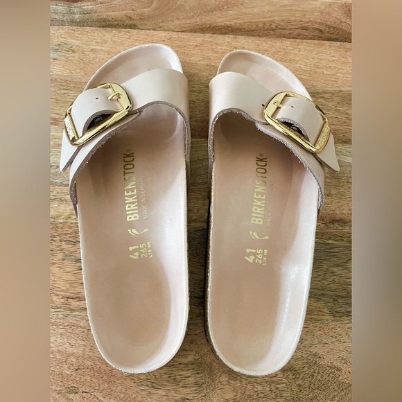 NEW Birkenstock Madrid Big Buckle Leather Size 41 In New Beige Gold - Picture 5 of 11